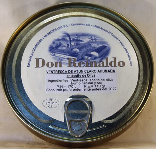 DON REINALDO VENTRESCA DE ATUN CLARO AHUMADA EN ACEITE DE OLIVA LATA 170 g.